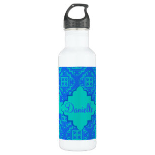 Blue & Turquoise Aqua Arabesque Moroccan Waterfles