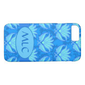 Blue Turquoise Art Nouveau Damask Monogram aangepa Case-Mate iPhone Case (Achterkant (Horizontaal))