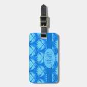 Blue Turquoise Art Nouveau Damask Monogram Bagagelabel (Voorkant verticaal)