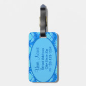 Blue Turquoise Art Nouveau Damask Monogram Bagagelabel (Achterkant verticaal)