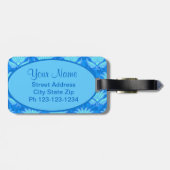 Blue Turquoise Art Nouveau Damask Monogram Bagagelabel (Achterkant horizontaal)