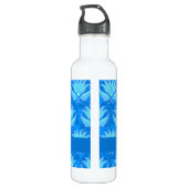 Blue Turquoise Art Nouveau Damask Monogram Waterfles (Achterkant)