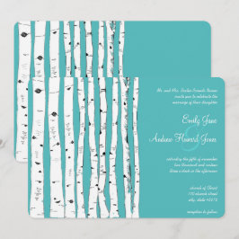 Blue Turquoise Birch Tree Wedding Invitations Kaart