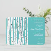 Blue Turquoise Birch Tree Wedding Invitations Kaart (Staand voorkant)