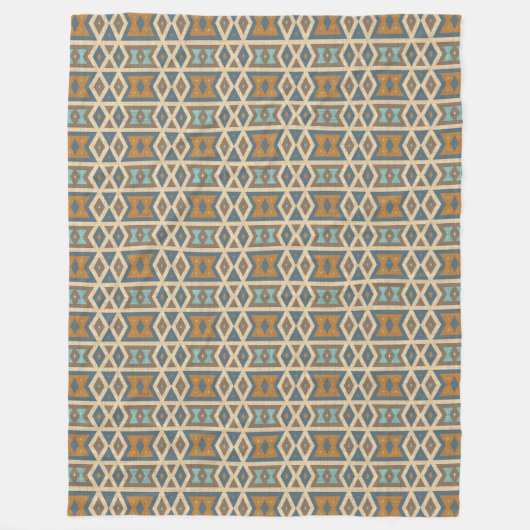 Blue Turquoise Blauwgroen Oranje bruin tribaal pat Fleece Deken (Voorkant)