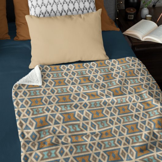 Blue Turquoise Blauwgroen Oranje bruin tribaal pat Fleece Deken