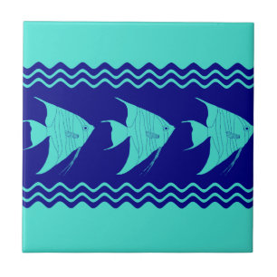 Blue Turquoise Coastal Angelfish Stripes Tegeltje