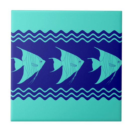 Blue Turquoise Coastal Angelfish Stripes Tegeltje (Voorkant)