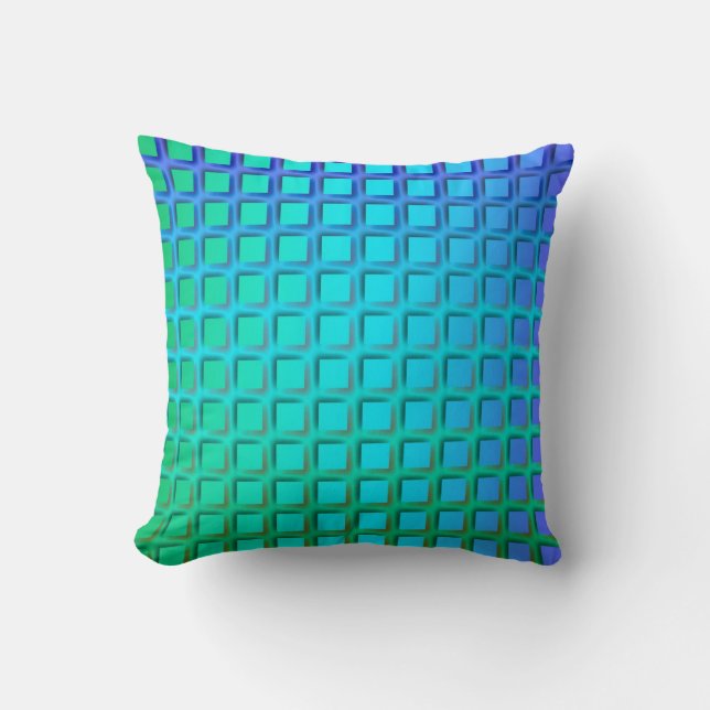 Blue Turquoise en Green Squares Pattern Kussen (Voorkant)