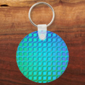 Blue Turquoise en Green Squares Pattern Sleutelhanger (Voorkant)