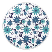Blue Turquoise Floral Swirl Pattern Keramische Knop (Voorkant)