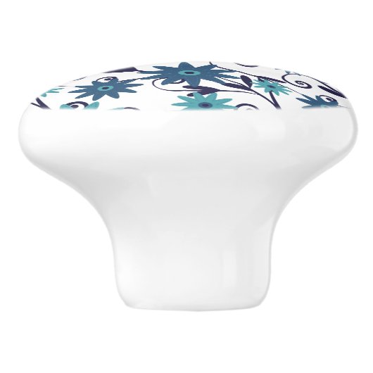Blue Turquoise Floral Swirl Pattern Keramische Knop (Zijkant)