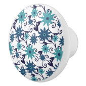 Blue Turquoise Floral Swirl Pattern Keramische Knop (Rechts)