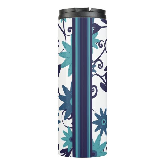 Blue Turquoise Flowers Monogram Thermosbeker (Achterkant)