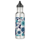 Blue Turquoise Flowers Monogram Waterfles (Rechts)