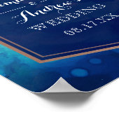 Blue Turquoise Gold Border Waterverf Wedding Poster (Hoek)