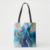 Blue Turquoise Gold Octopus Canvas tas (Voorkant)