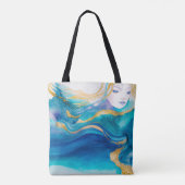 Blue Turquoise Gold Octopus Canvas tas (Achterkant)