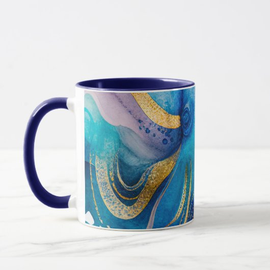 Blue Turquoise Gold Octopus Coffee Mok (Links)