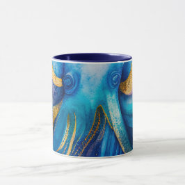 Blue Turquoise Gold Octopus Coffee Mok