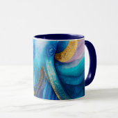 Blue Turquoise Gold Octopus Coffee Mok (Voorkant rechts)