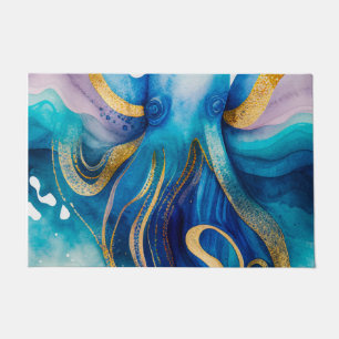 Blue Turquoise Gold Octopus Doormat Deurmat