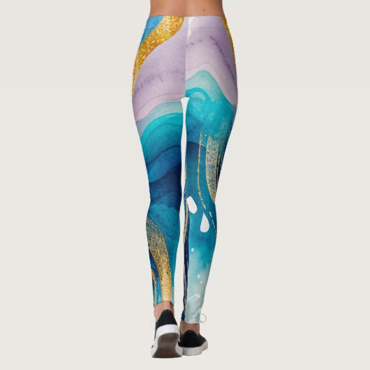 Blue Turquoise Gold Octopus Leggings (Achterkant)