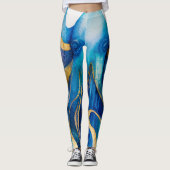 Blue Turquoise Gold Octopus Leggings (Voorkant)