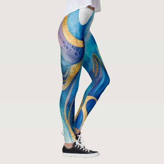 Blue Turquoise Gold Octopus Leggings (Rechts)
