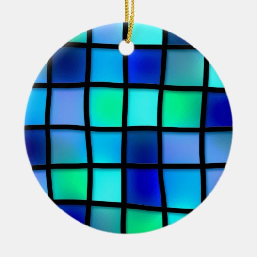 Blue Turquoise Green Paars Glas in lood Art Keramisch Ornament (Voorkant)