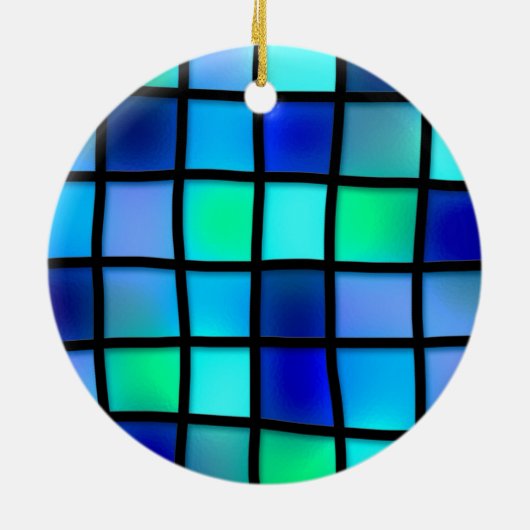 Blue Turquoise Green Paars Glas in lood Art Keramisch Ornament (Achterkant)