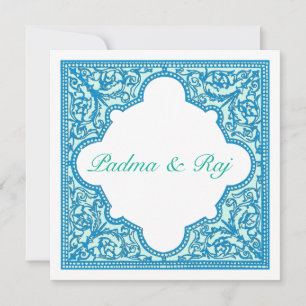 Blue & Turquoise Lijst Wedding Invitation Kaart