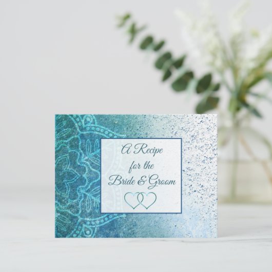 Blue Turquoise Mandala bruiloft Recipe Kaart (Staand voorkant)
