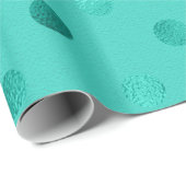 Blue Turquoise Metallic Faux Foil Polka Dot Aqua Cadeaupapier (Rol Hoek)