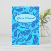 Blue Turquoise Modern Paisley Custom Invitation Kaart (Staand voorkant)