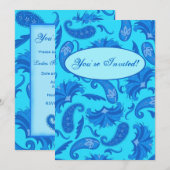 Blue Turquoise Modern Paisley Custom Invitation Kaart (Voorkant / Achterkant)