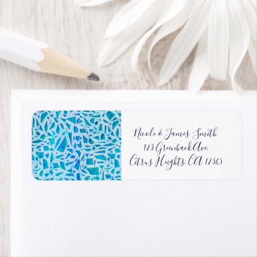 Blue Turquoise Mosaic Glass Tegel Modern Chic Part Etiket (Insitu)