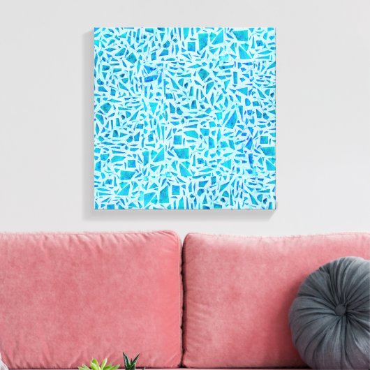 Blue Turquoise Mosaic Glass Tile Modern Chic Canvas Afdruk (Insitu (Woonkamer))