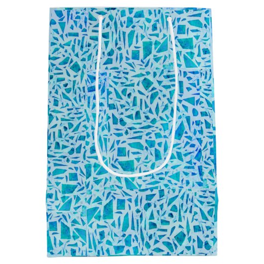 Blue Turquoise Mosaic Glass Tile Modern Chic Medium Cadeauzakje (Achterkant)
