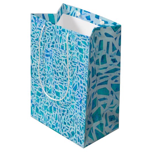 Blue Turquoise Mosaic Glass Tile Modern Chic Medium Cadeauzakje (Achterkant Gekanteld)