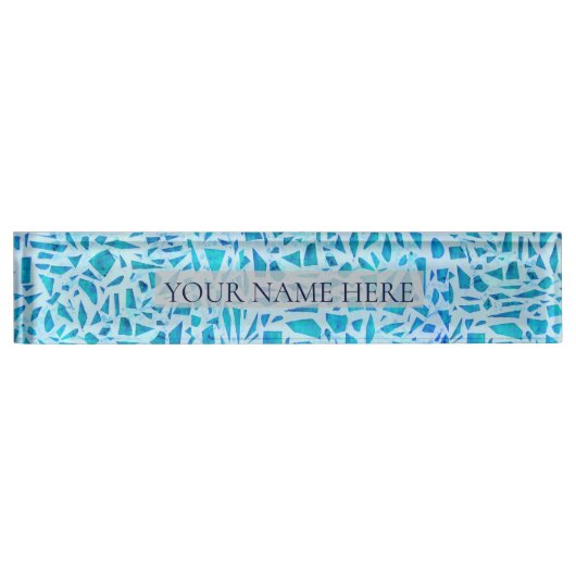 Blue Turquoise Mosaic Glass Tile Modern Chic Naambordje (Voorkant)