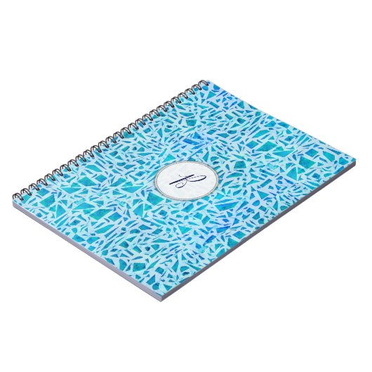 Blue Turquoise Mosaic Glass Tile Modern Chic Notitieboek (Linkerzijde)