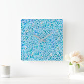 Blue Turquoise Mosaic Glass Tile Modern Chic Vierkante Klok (Huis)