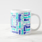 Blue Turquoise Multilingual Dank u wel Typografie Grote Koffiekop (Rechts)