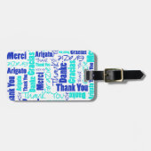 Blue Turquoise Multilingual Dank u wel Word Collag Bagagelabel (Voorkant horizontaal)