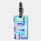 Blue Turquoise Multilingual Dank u wel Word Collag Bagagelabel (Voorkant verticaal)