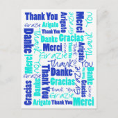 Blue & Turquoise Multilingual Thank You Briefkaart (Voorkant)