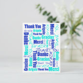 Blue & Turquoise Multilingual Thank You Briefkaart (Staand voorkant)