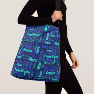 Blue & Turquoise Multilingual Thank You Crossbody Tas