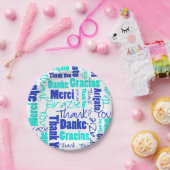 Blue & Turquoise Multilingual Thank You Papieren Bordje (Feest)